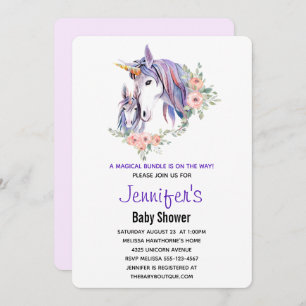 Pretty Unicorn Mum & Baby Watercolor Baby Shower Invitation