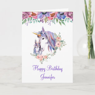 Pretty Unicorn Mum & Baby Watercolor Birthday Card