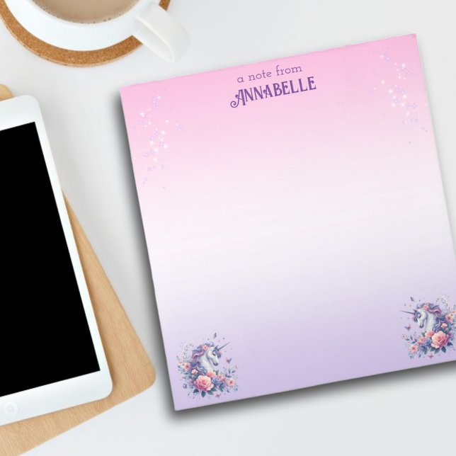 Pretty Unicorn Ombre Purple Girls Name Stationery  Notepad (Creator Uploaded)