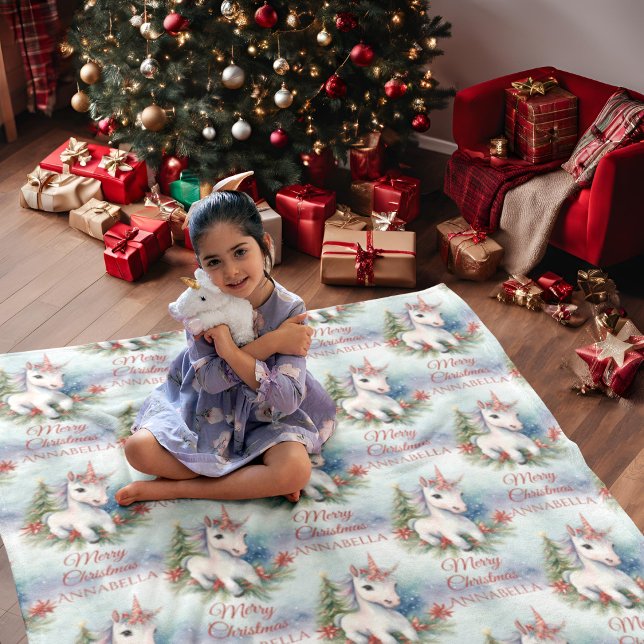 Pretty Unicorn Personalised Christmas Fleece Blanket (Creator Uploaded)