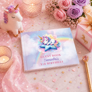 Pretty Unicorn Pink Purple Girl Birthday Guest Boo Book