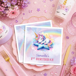 Pretty Unicorn Pink Purple Girl Birthday Napkins