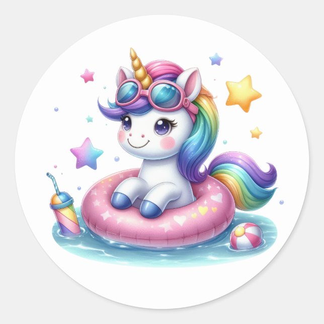 Pretty Unicorn Pool Party  Stickers (Front)