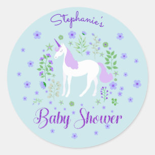 Pretty Unicorn Purple Aqua Baby Shower Classic Round Sticker