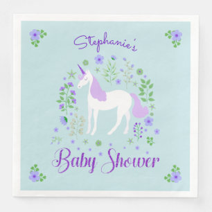 Pretty Unicorn Purple Aqua Baby Shower Customised Napkin