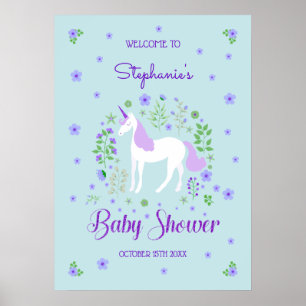 Pretty Unicorn Purple Aqua Baby Shower Poster