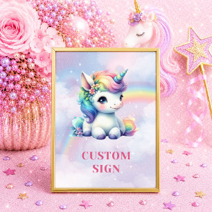 Pretty Unicorn Rainbow Girl Birthday Custom 8x10 S Poster