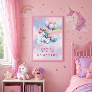 Pretty Unicorn Rainbow Girl Birthday Wall Art Gift