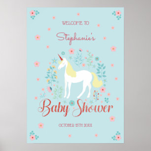 Pretty Unicorn Rose Gold Glitter Baby Shower Poster