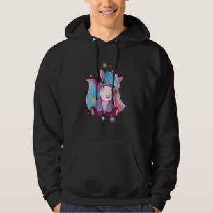 Pretty Unicorn Watercolor Blue Pegasus Mythical Un Hoodie
