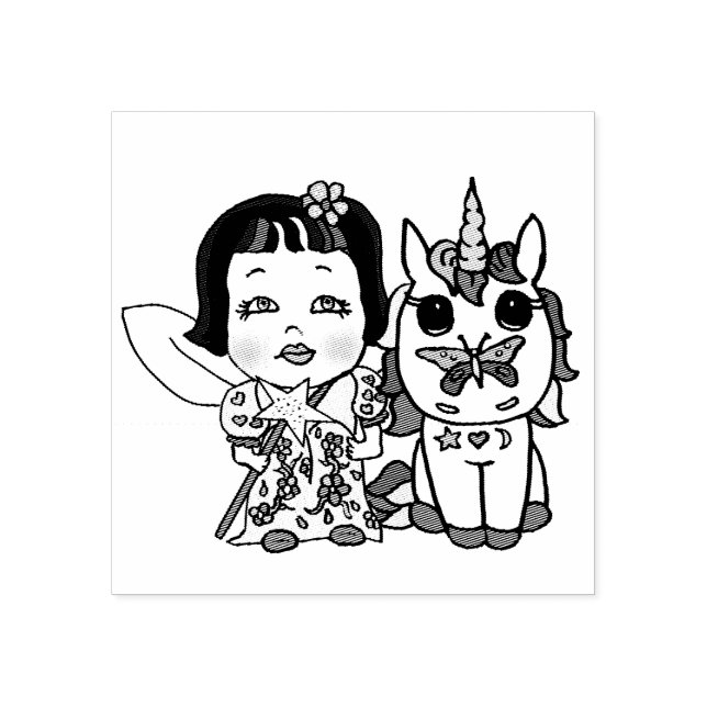 Pretty Unicorn with Butterfly on Nose Rubber Stamp (Imprint)
