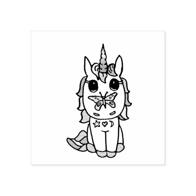 Pretty Unicorn with Butterfly on Nose Rubber Stamp (Imprint)