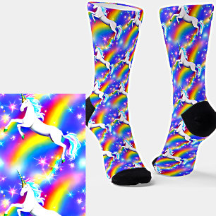 Pretty Unicorn with Rainbow & Stars  in Blue Sky Socks