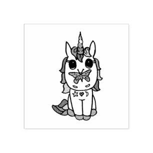 Pretty Unicorns with Butterfly on Nose Rubber Stamp