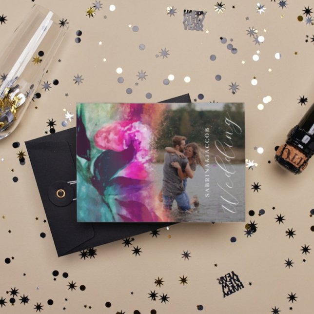 Pretty Unique Whimisical Pink Rose Photo Wedding Invitation (Creator Uploaded)