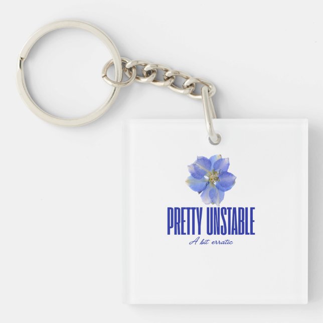 Pretty Unstable: Blue Floral Statement Tee Key Ring (Front)