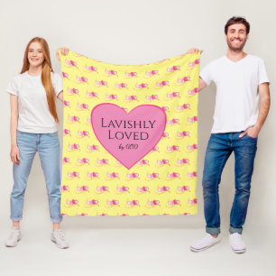 Pretty Valentines LOVED BY GOD Yellow Hearts Fleece Blanket