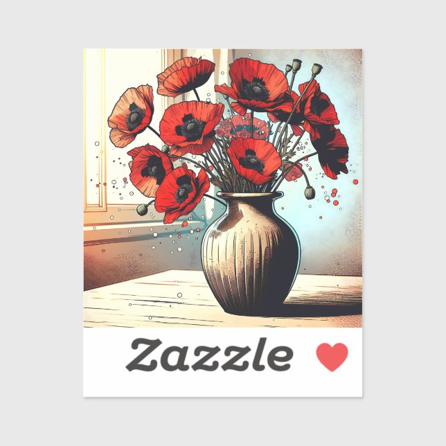 Pretty Vase of Red Poppies (Sheet)