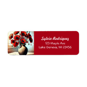 Pretty Vase of Red Poppies Return Address Label