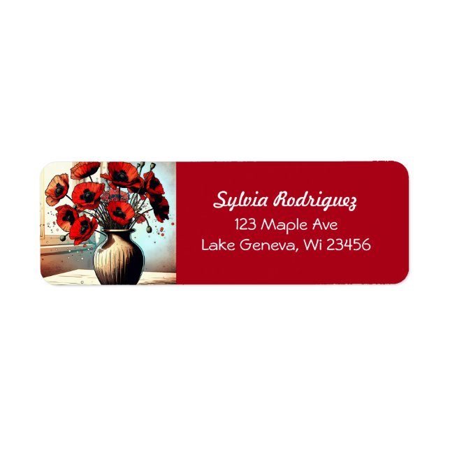 Pretty Vase of Red Poppies Return Address Label (Front)