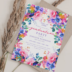 Pretty Vibrant Garden Floral Graduation Party Invitation