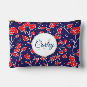 Pretty Vibrant Red Blue Floral Personalised Accessory Pouch