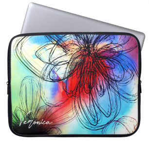Pretty Vibrant Watercolor Dahlia Floral Abstract Laptop Sleeve