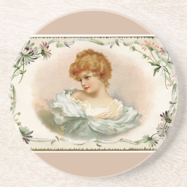 Pretty Victorian Lady Floral Coaster (Front)