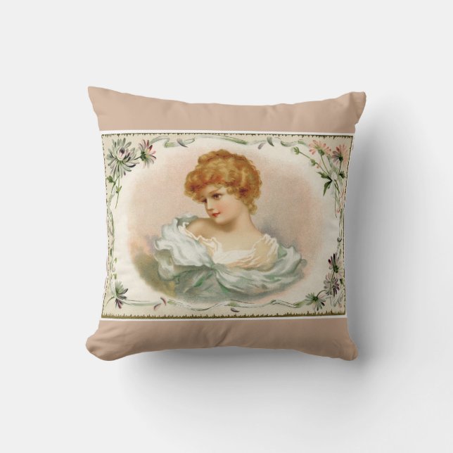Pretty Victorian Lady Floral Cushion (Front)