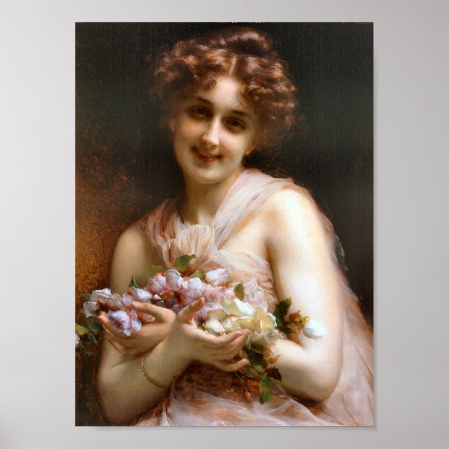 Pretty Victorian Lady With Flowers Poster (Front)