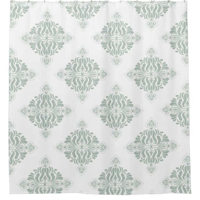 Pretty Victorian pattern of floral art green white Shower Curtain (Front)
