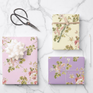 Pretty vining roses floral garden  wrapping paper sheet