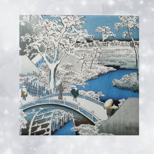 Pretty Vintage Asian Winter Scene Snow Bridge Tile