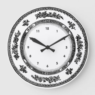 pretty vintage black white china plate clock