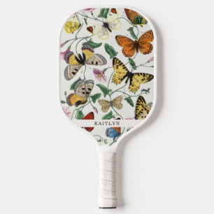 Pretty Vintage Butterflies   Name Pickleball Paddle