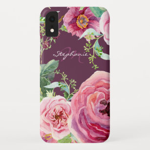 Pretty Vintage Cassis Pink Peony Floral Watercolor Case-Mate iPhone Case
