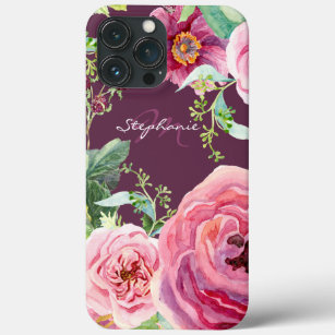 Pretty Vintage Cassis Pink Peony Floral Watercolor iPhone 13 Pro Max Case