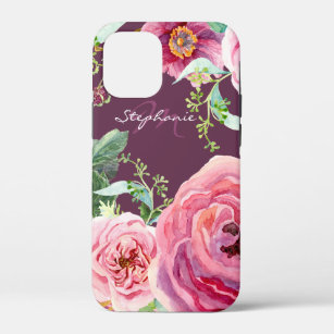 Pretty Vintage Cassis Pink Peony Floral Watercolor iPhone 12 Mini Case