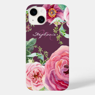 Pretty Vintage Cassis Pink Peony Floral Watercolor Case-Mate iPhone 14 Case