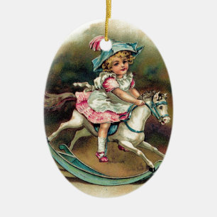 Pretty vintage child on rockinghorse shabbychic ceramic ornament