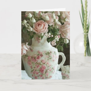 Pretty Vintage Chinese Teapot and Roses Birthday Card