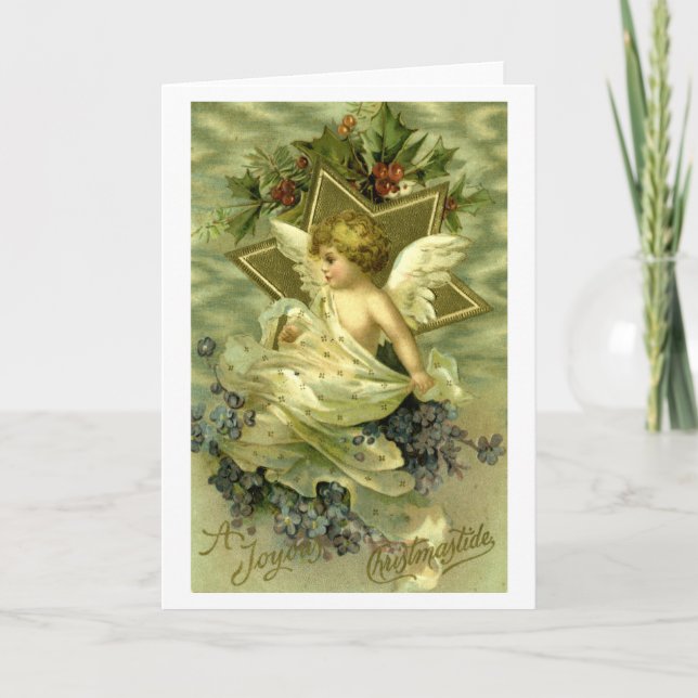Pretty Vintage Christmas Cherub Holiday Card (Front)