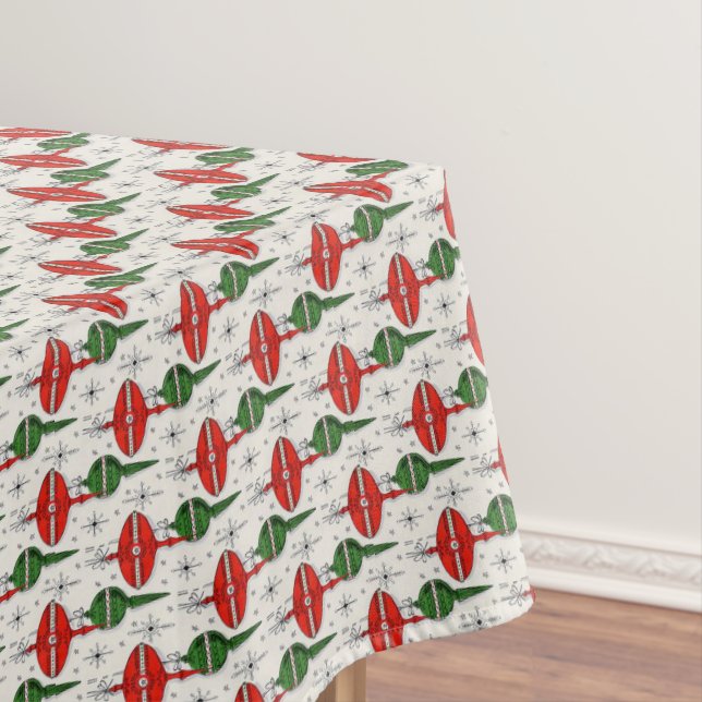 Pretty Vintage Christmas Red Green Ornaments  Tablecloth (In Situ)