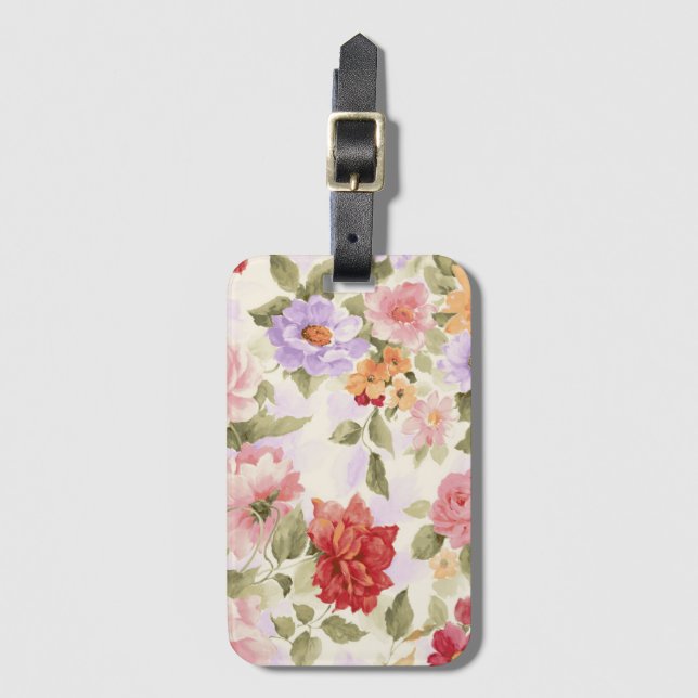 pretty vintage coloured  floral luggage tag (Front Vertical)