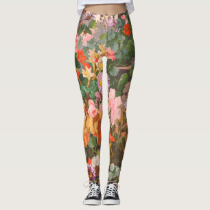 pretty Vintage colourful flowers floral painting Leggings