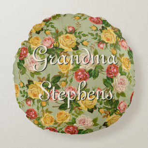 Pretty Vintage Country Floral Rose Personalised Round Cushion