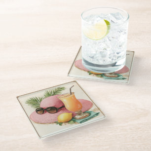 PRETTY VINTAGE DISTRESSED SUMMER STILL LIFE GLASS COASTER