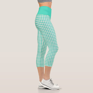 Pretty Vintage Farmhouse Gingham Pattern Capri Leggings