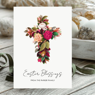 Pretty Vintage Floral Cross Personalised Easter Holiday Card