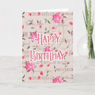 Pretty Vintage Floral Happy Birthday Card